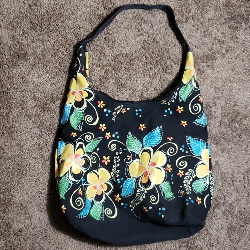 Black Yellow Flowered Multi Colored Shoulder Sac - image 1